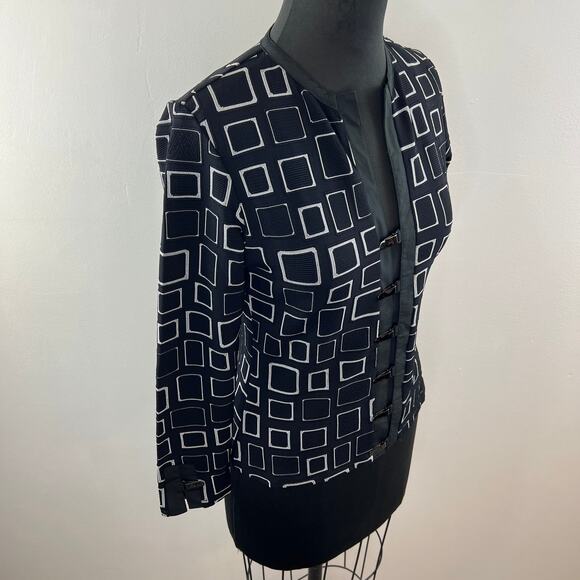 Vintage Rayure Black White Geometric Clip Closure Cardigan Jacket 40 S FRANCE - Picture 4 of 9
